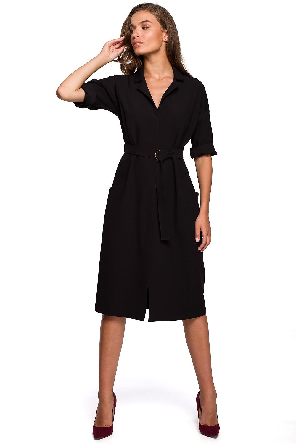 Dagkjole Stylove til dame fra MS StyleHaven, laget av polyester; Viskose, farge Svart, størrelse s, med 3-4; short ermer, midi lengde, kjolestil a-line, perfekt til dress