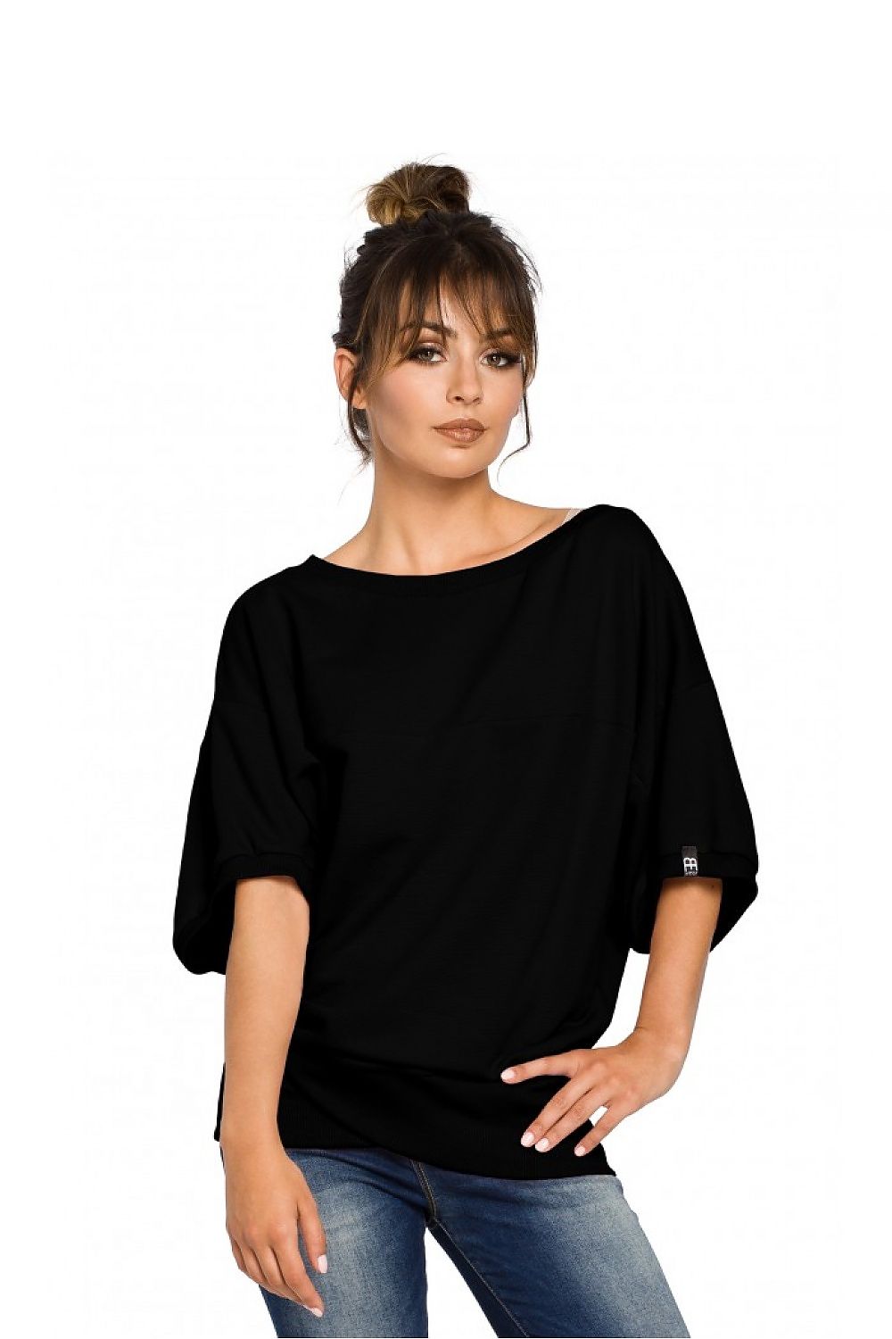 Ribbete genser i skjønnhetsstørrelse - BeWear til dame fra MS StyleHaven, laget av Bomull; polyester, farge Svart, størrelse S/M, med long ermer, perfekt til dress