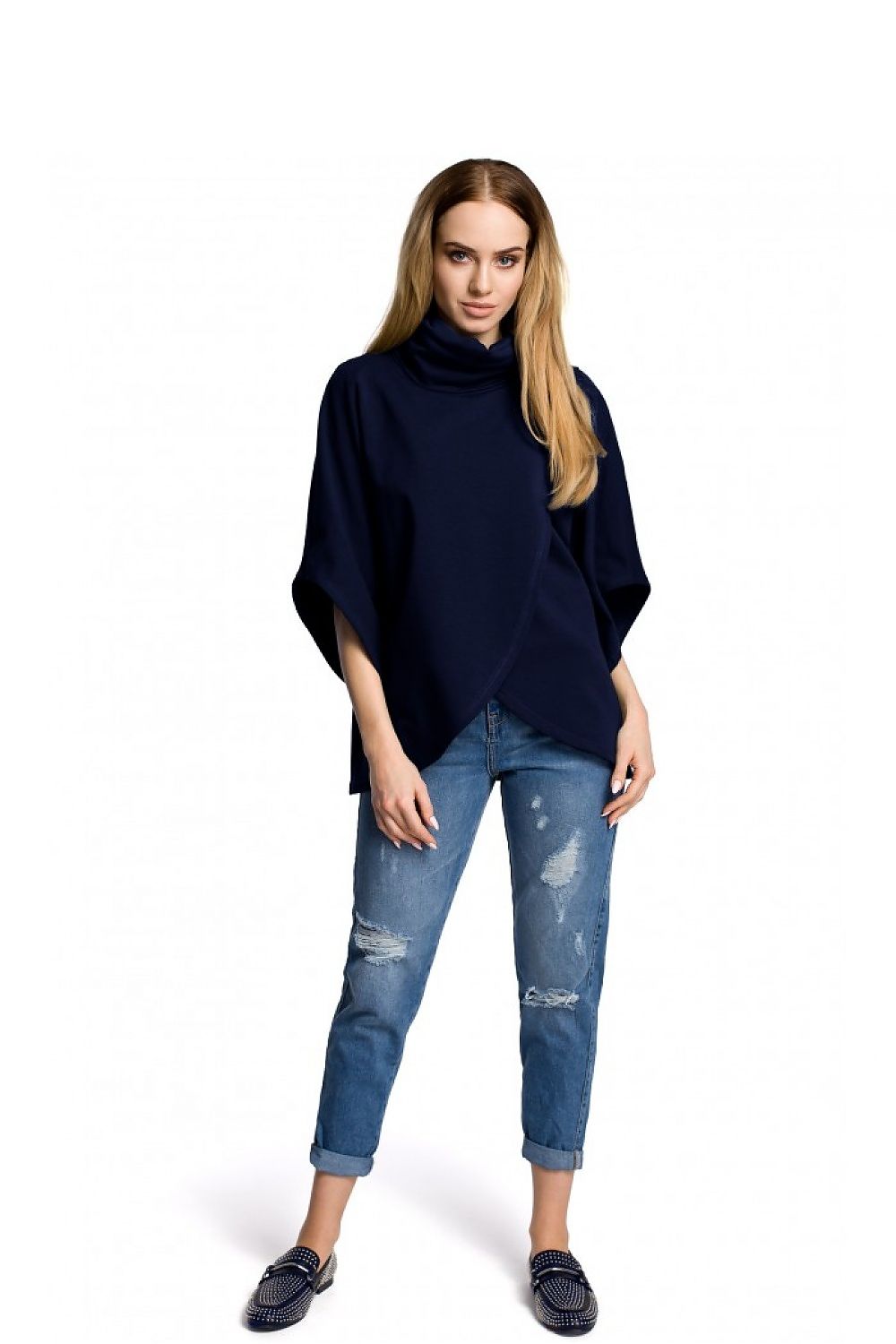 Bluse Moe til dame fra MS StyleHaven, laget av Bomull, farge Marineblå, størrelse S/M, med short ermer, perfekt til dress