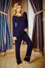 Kapas Elegant Sett – Kalimo til dame fra MS StyleHaven, laget av Elastan; Viskose, farge Marineblå, størrelse S, med long; 3-4 ermer, perfekt til casual; dress