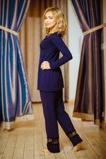 Kapas Elegant Sett – Kalimo til dame fra MS StyleHaven, laget av Elastan; Viskose, farge Marineblå, størrelse M, med long; 3-4 ermer, perfekt til casual; dress