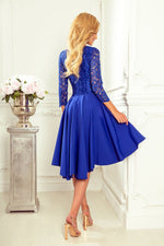 Nicolle asymmetrisk blondekjole – elegant og flytende kjole for spesielle anledninger til dame fra MS StyleHaven, laget av Viskose; polyester, farge Grå, størrelse S, med 3-4; long ermer, perfekt til casual; dress