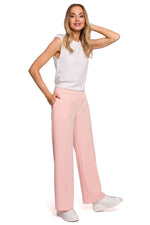 Plisserte elastisk bukser med vidde ben til dame fra MS StyleHaven, laget av polyester; Viskose, farge Rosa, størrelse s, med long ermer, bukselengde long, perfekt til casual; dress
