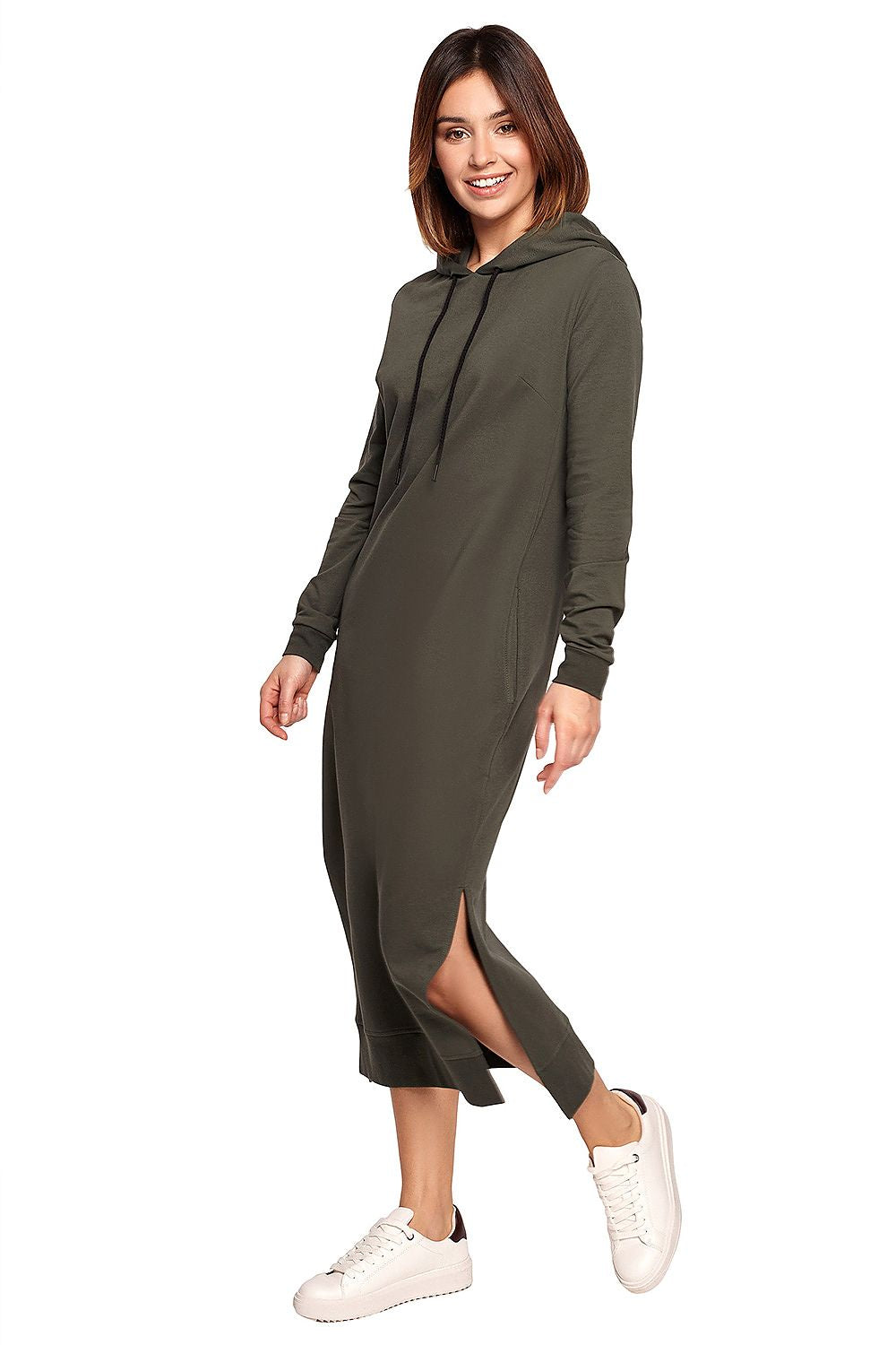 Glatt Strikk Dagskjole - BeWear til dame fra MS StyleHaven, laget av Bomull, farge beige, størrelse L, med long ermer, perfekt til dress