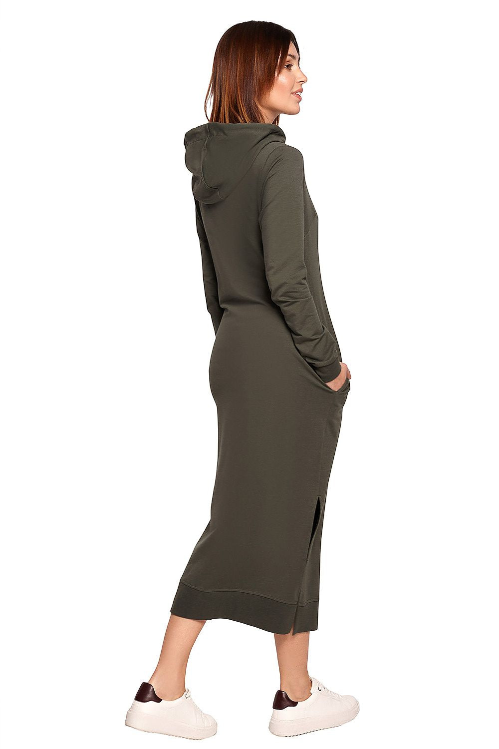 Glatt Strikk Dagskjole - BeWear til dame fra MS StyleHaven, laget av Bomull, farge beige, størrelse XL, med long ermer, perfekt til dress