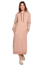 Glatt Strikk Dagskjole - BeWear til dame fra MS StyleHaven, laget av Bomull, farge beige, størrelse XXL, med long ermer, perfekt til dress