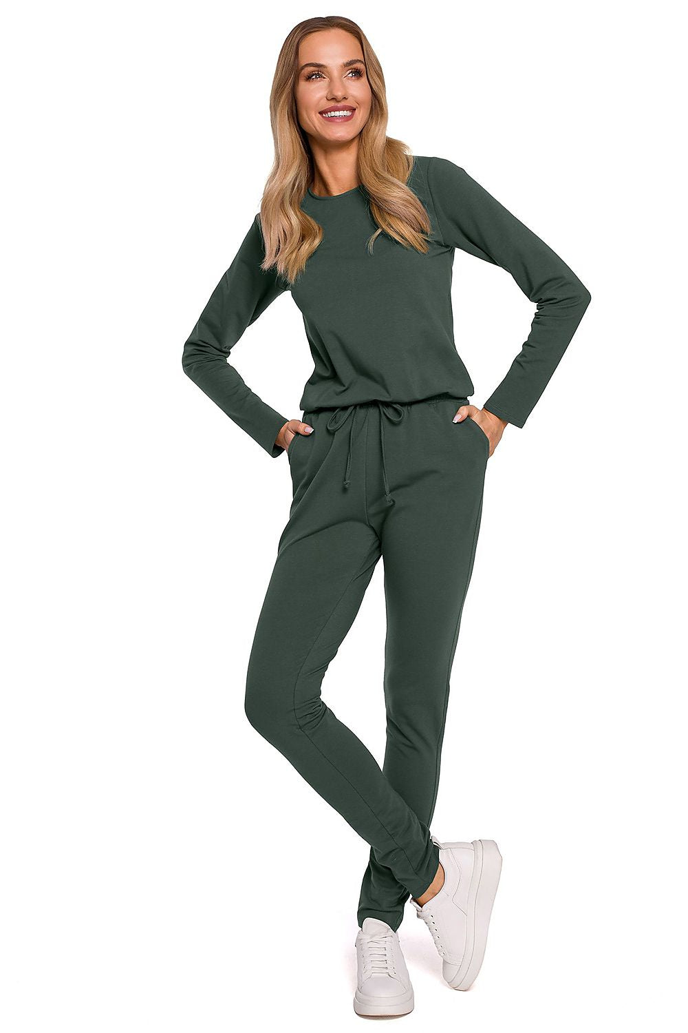 Jumpsuit - Moe til dame fra MS StyleHaven, laget av Elastan-1, farge beige, størrelse L, med long ermer, perfekt til casual; dress