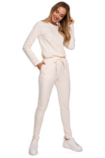 Jumpsuit - Moe til dame fra MS StyleHaven, laget av Elastan-1, farge beige, størrelse XXL, med long ermer, perfekt til casual; dress