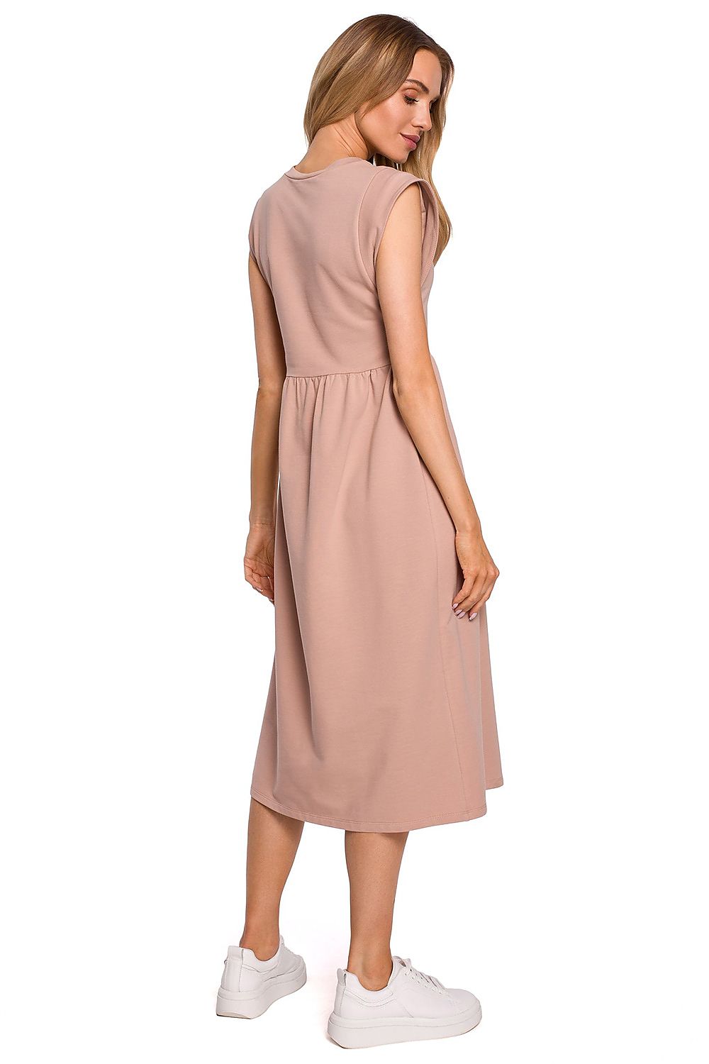 Midi-lang Dagkjole Moe til dame fra MS StyleHaven, laget av Bomull, farge beige, størrelse M, med short ermer, perfekt til dress