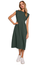 Midi-lang Dagkjole Moe til dame fra MS StyleHaven, laget av Bomull, farge beige, størrelse L, med short ermer, perfekt til dress