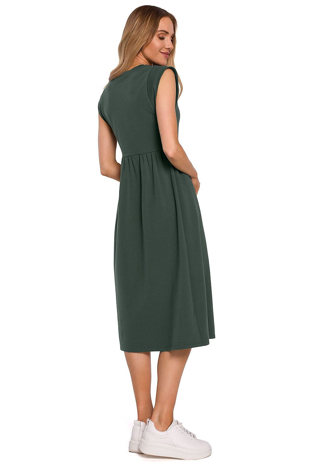 Midi-lang Dagkjole Moe til dame fra MS StyleHaven, laget av Bomull, farge beige, størrelse XL, med short ermer, perfekt til dress