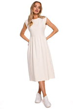 Midi-lang Dagkjole Moe til dame fra MS StyleHaven, laget av Bomull, farge beige, størrelse XXL, med short ermer, perfekt til dress