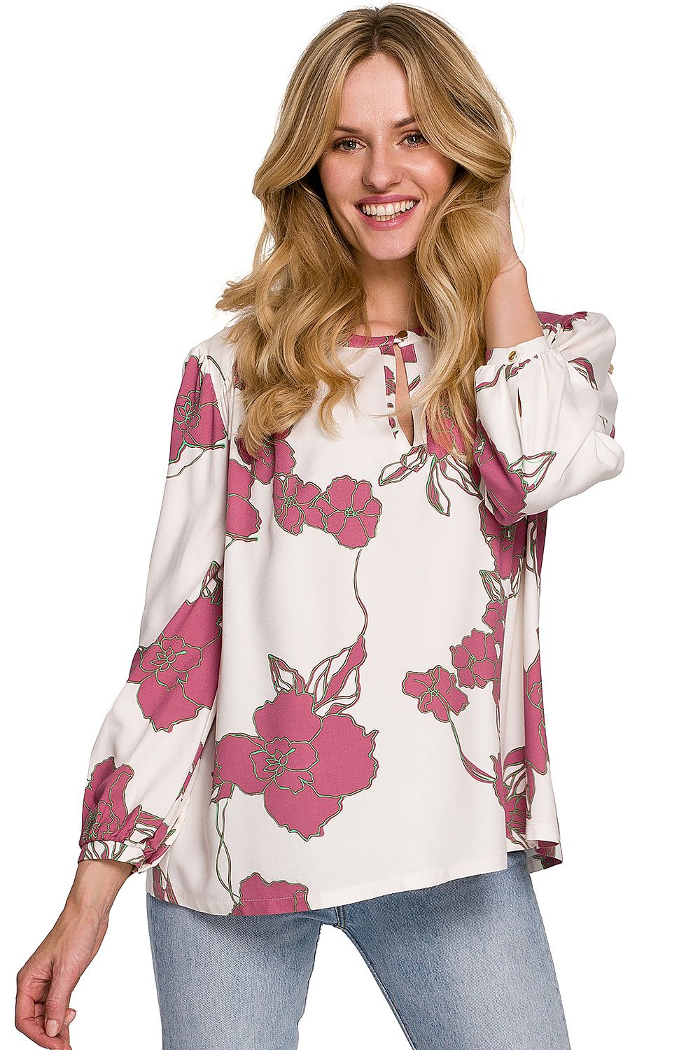 Bluse Makover til dame fra MS StyleHaven, laget av Viskose, farge Flerfarget, størrelse S/M, med lang ermer