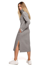 Høy krage Dagkjole - Moe til dame fra MS StyleHaven, laget av polyester, farge Grå, størrelse M, med long ermer, perfekt til casual; dress