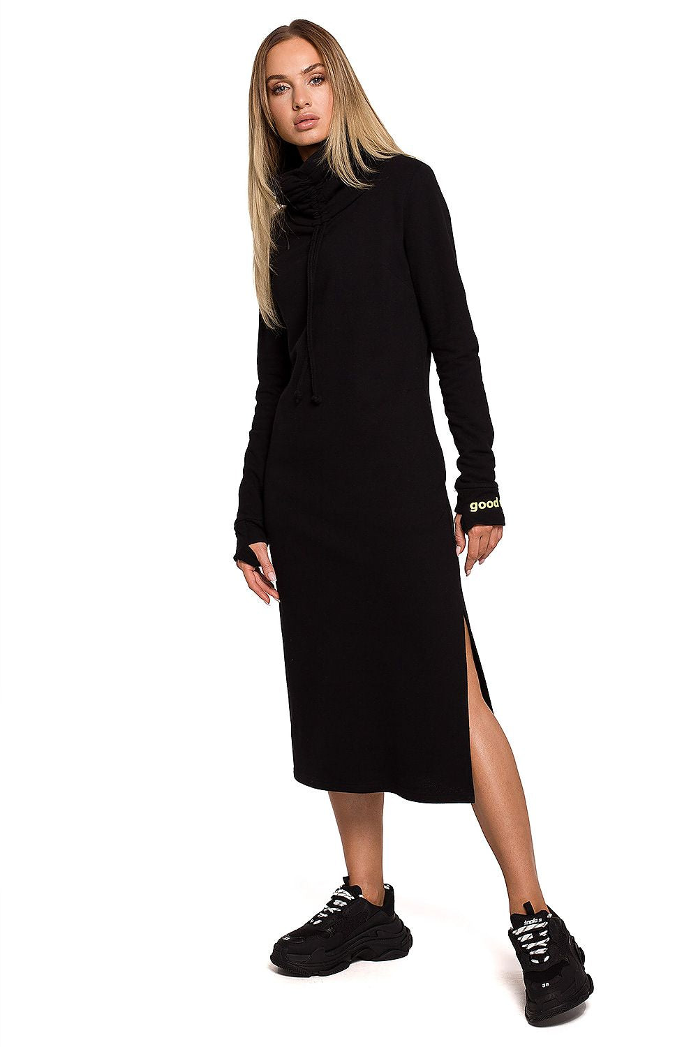 Høy krage Dagkjole - Moe til dame fra MS StyleHaven, laget av polyester, farge Grå, størrelse L, med long ermer, perfekt til casual; dress