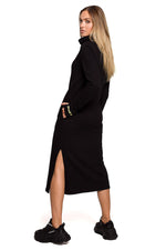 Høy krage Dagkjole - Moe til dame fra MS StyleHaven, laget av polyester, farge Grå, størrelse XL, med long ermer, perfekt til casual; dress