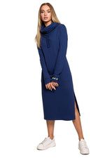 Høy krage Dagkjole - Moe til dame fra MS StyleHaven, laget av polyester, farge Svart, størrelse M, med long ermer, perfekt til casual; dress
