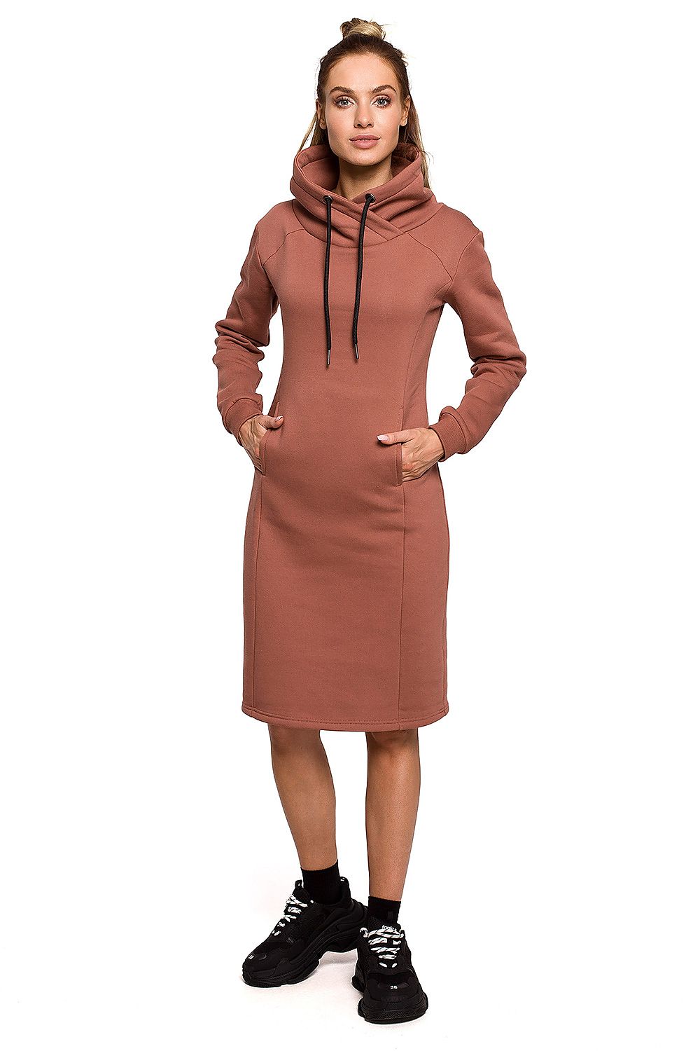 Komfort Dagkjole Moe til dame fra MS StyleHaven, laget av polyester, farge Brun, størrelse s, med long ermer, knee lengde, kjolestil sweater, perfekt til casual; dress