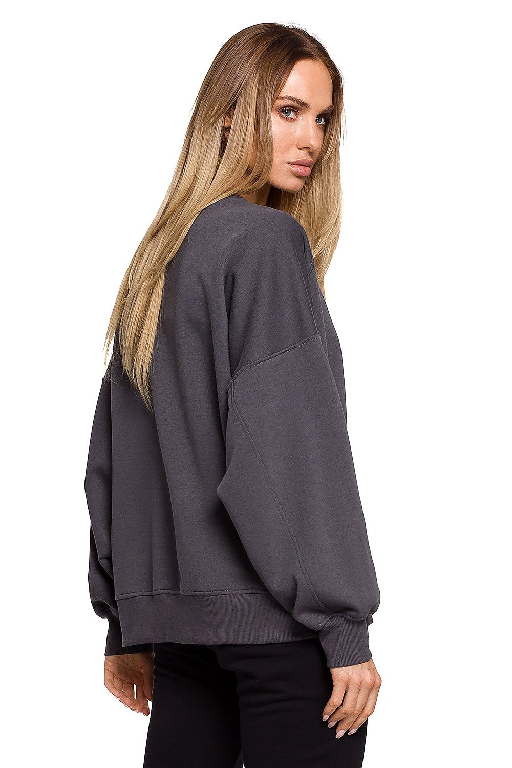 Multifunksjonell  Sweatshirt - Moe til dame fra MS StyleHaven, laget av Bomull; polyester, farge Grå, størrelse 2XL/3XL, med long ermer, perfekt til dress