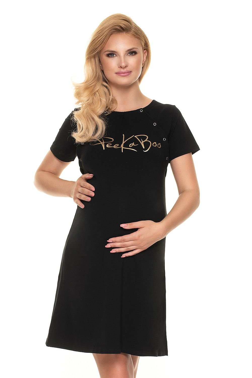 Luxe Nursing Nattkjole fra PeeKaBoo til dame fra MS StyleHaven, laget av Elastan; Bomull, farge Svart, størrelse S/M, med long ermer, perfekt til casual; dress