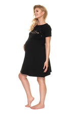 Luxe Nursing Nattkjole fra PeeKaBoo til dame fra MS StyleHaven, laget av Elastan; Bomull, farge Svart, størrelse L/XL, med long ermer, perfekt til casual; dress