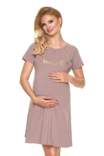 Luxe Nursing Nattkjole fra PeeKaBoo til dame fra MS StyleHaven, laget av Elastan; Bomull, farge beige, størrelse L/XL, med long ermer, perfekt til casual; dress