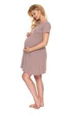 Luxe Nursing Nattkjole fra PeeKaBoo til dame fra MS StyleHaven, laget av Elastan; Bomull, farge beige, størrelse L/XL, med long ermer, perfekt til casual; dress