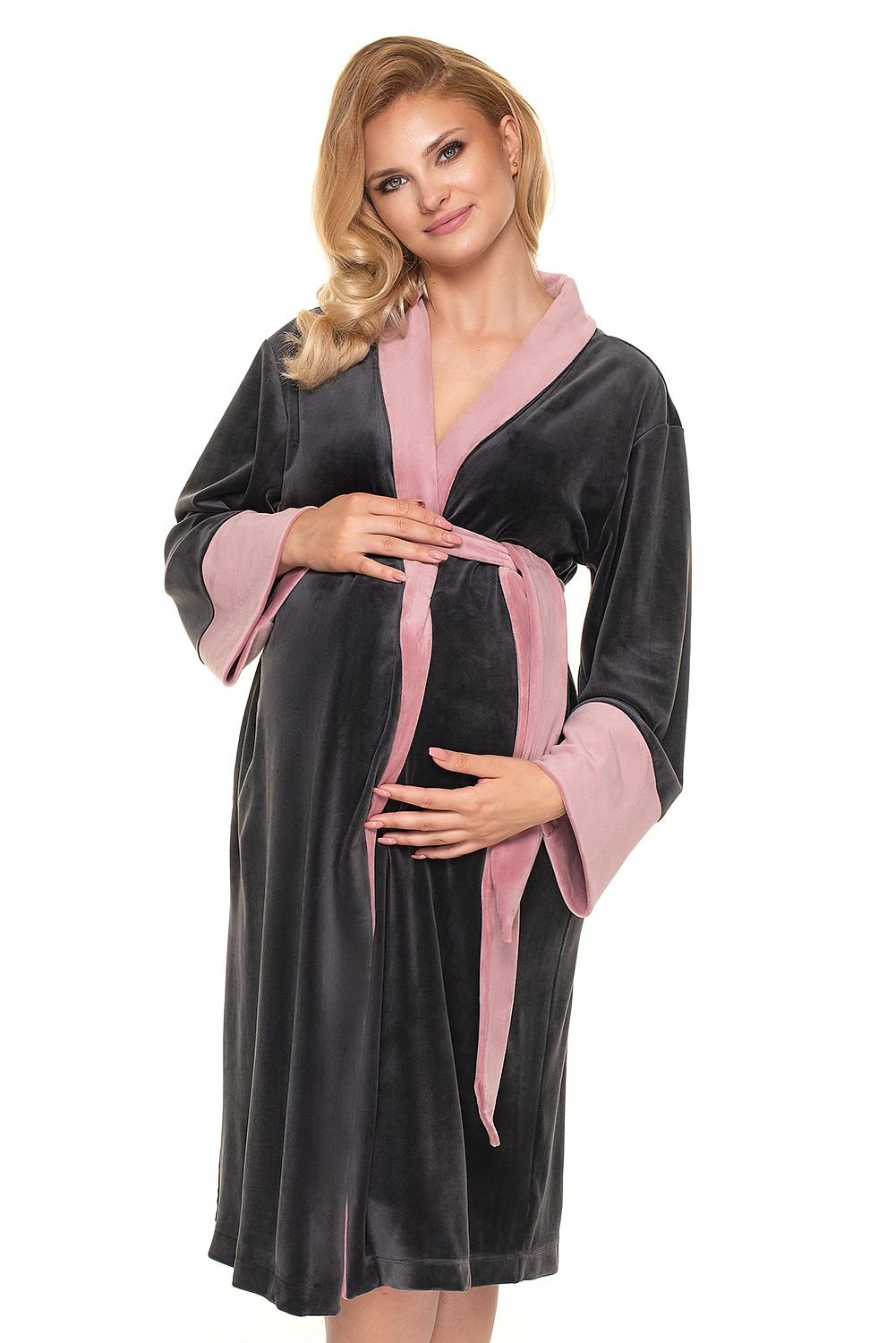 Velour Comfort Robe fra PeeKaBoo til dame fra MS StyleHaven, laget av polyester; Velur, farge Grå, størrelse L/XL, med long ermer, perfekt til casual; dress