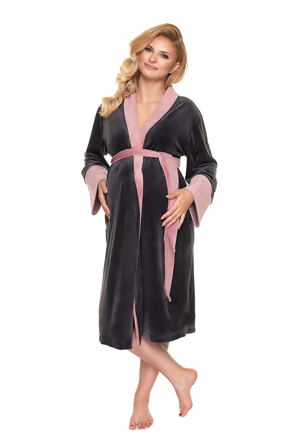 Velour Comfort Robe fra PeeKaBoo til dame fra MS StyleHaven, laget av polyester; Velur, farge beige, størrelse S/M, med long ermer, perfekt til casual; dress