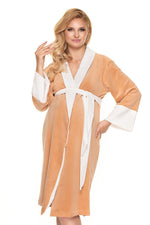 Velour Comfort Robe fra PeeKaBoo til dame fra MS StyleHaven, laget av polyester; Velur, farge beige, størrelse L/XL, med long ermer, perfekt til casual; dress