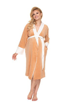 Velour Comfort Robe fra PeeKaBoo til dame fra MS StyleHaven, laget av polyester; Velur, farge beige, størrelse L/XL, med long ermer, perfekt til casual; dress