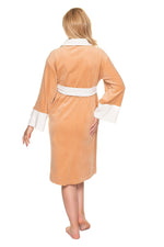 Velour Comfort Robe fra PeeKaBoo til dame fra MS StyleHaven, laget av polyester; Velur, farge beige, størrelse L/XL, med long ermer, perfekt til casual; dress