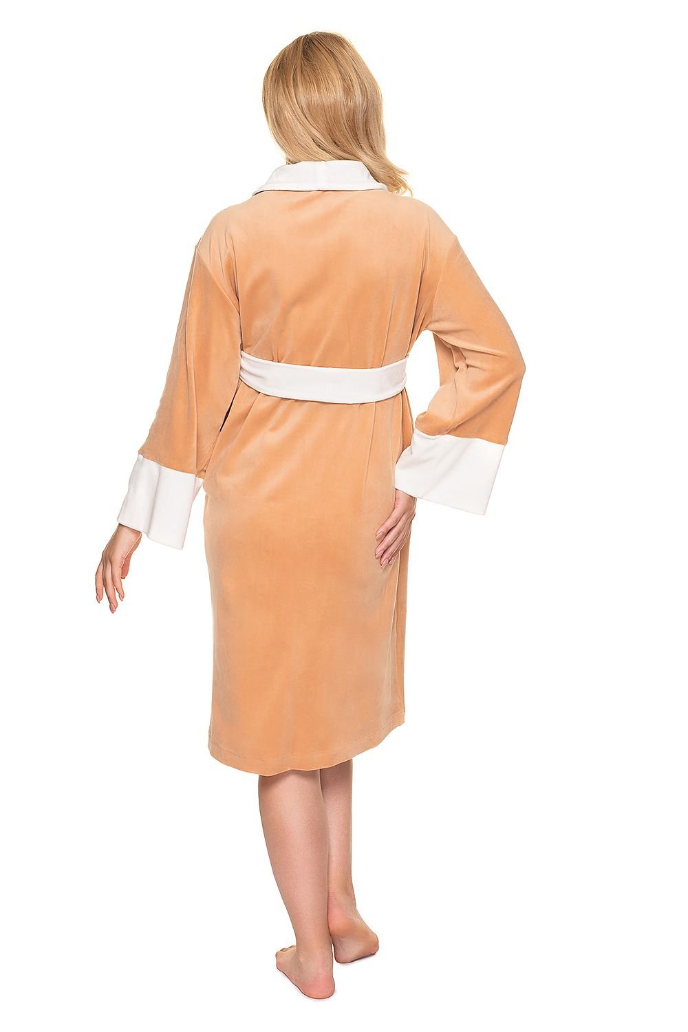 Velour Comfort Robe fra PeeKaBoo til dame fra MS StyleHaven, laget av polyester; Velur, farge beige, størrelse L/XL, med long ermer, perfekt til casual; dress