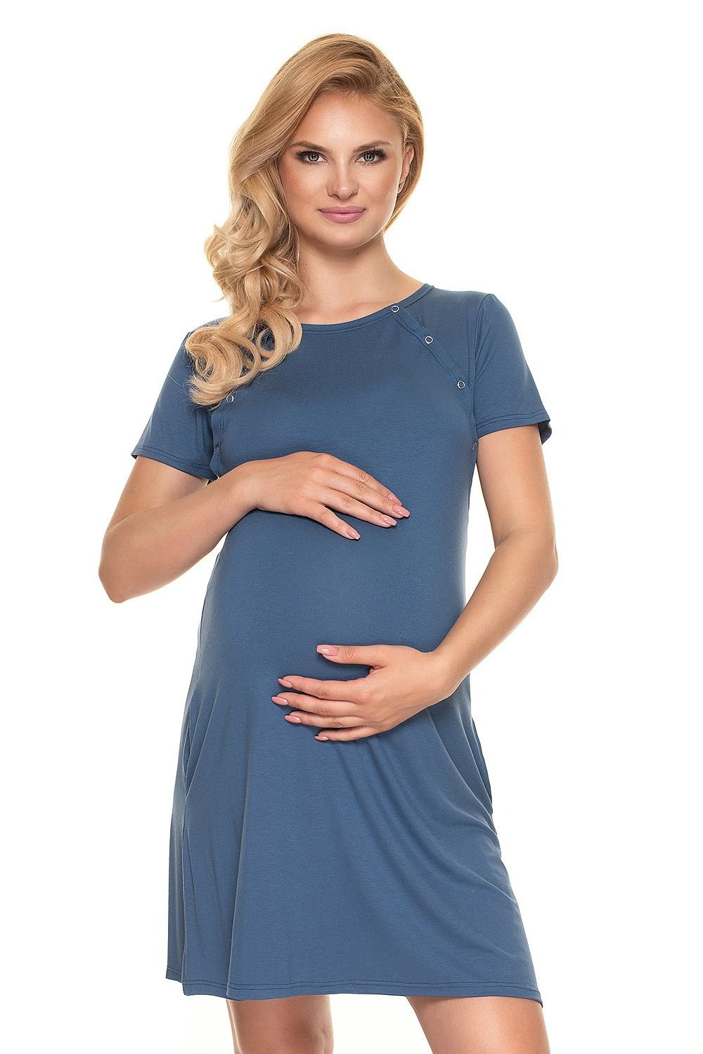 Easy Nursing Nightshirt fra PeeKaBoo til dame fra MS StyleHaven, laget av Viskose; Elastan, farge Blå, størrelse S/M, med short; cap ermer, perfekt til casual; dress