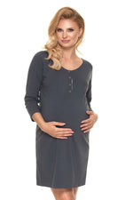 Nursing Comfort Nattskjorte fra PeeKaBoo til dame fra MS StyleHaven, laget av Elastan; Bomull, farge Grå, størrelse S/M, med short; cap ermer, perfekt til casual; dress
