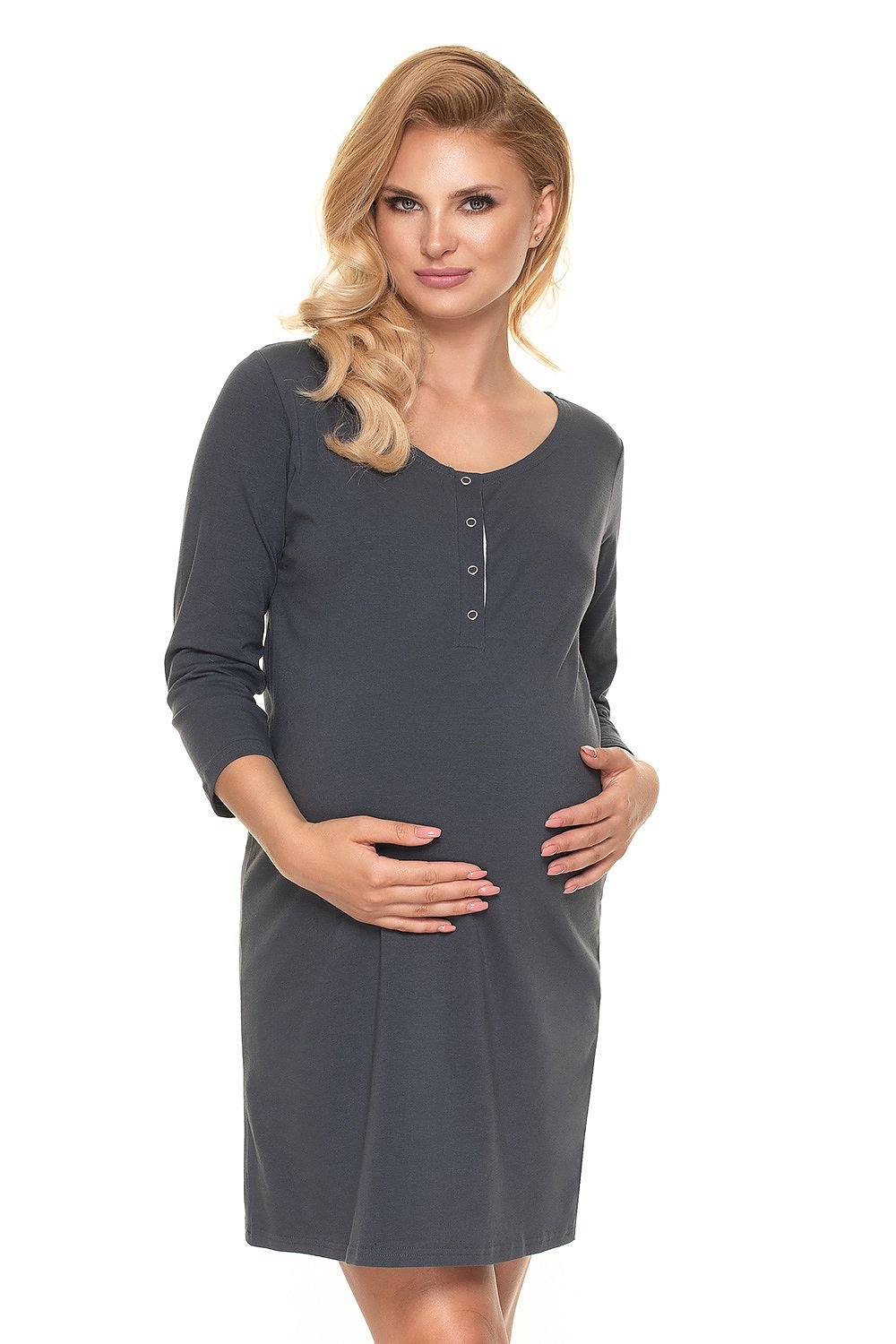 Nursing Comfort Nattskjorte fra PeeKaBoo til dame fra MS StyleHaven, laget av Elastan; Bomull, farge Grå, størrelse S/M, med short; cap ermer, perfekt til casual; dress