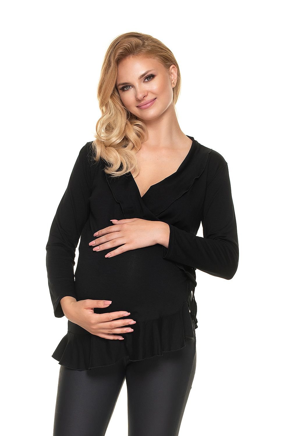 Frill & Grace Bluse fra PeeKaBoo til dame fra MS StyleHaven, laget av Viskose; Elastan, farge Svart, størrelse S/M, med 3-4; long ermer, perfekt til casual; dress