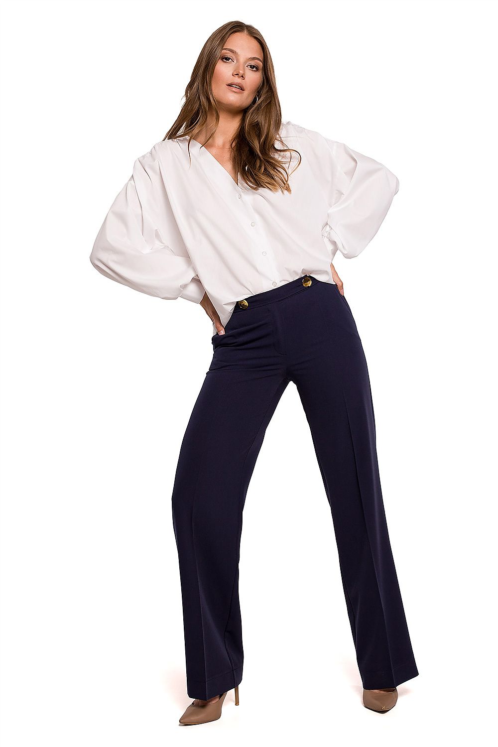 Bukser Makover til dame fra MS StyleHaven, laget av polyester; rayon, farge Marineblå, størrelse s, med long ermer, bukselengde long