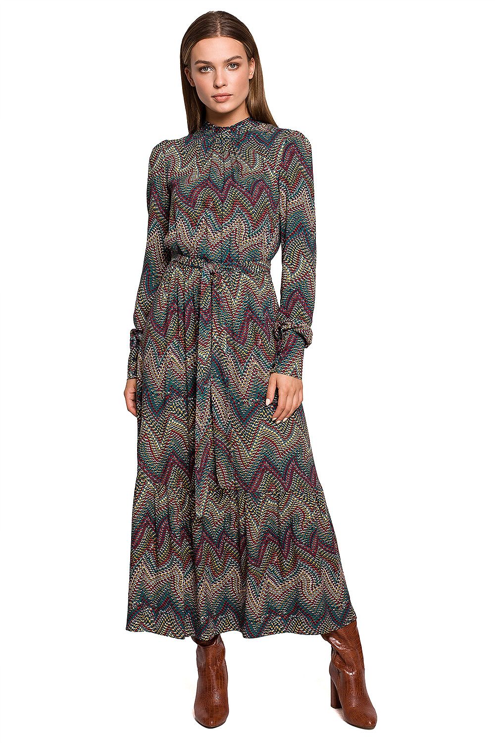 Dagkjole Stylove til dame fra MS StyleHaven, laget av Viskose, farge Flerfarget, størrelse s, med long ermer, maxi lengde, kjolestil a-line, perfekt til dress