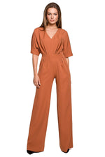 Jumpsuit Stylove til dame fra MS StyleHaven, laget av polyester; Elastan-1, farge Brun, størrelse s, med short; 3-4 ermer, perfekt til dress