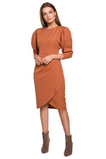 Dagkjole Stylove til dame fra MS StyleHaven, laget av polyester, farge Brun, størrelse s, med lang ermer, knee-1 lengde, kjolestil sheath, perfekt til dress