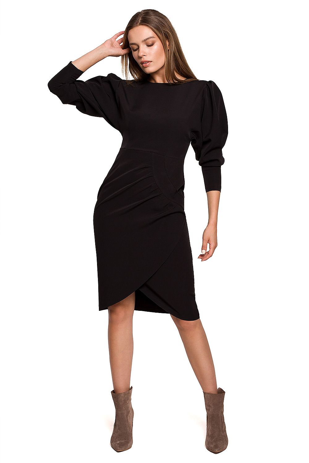 Dagkjole Stylove til dame fra MS StyleHaven, laget av polyester, farge Marineblå, størrelse M, med lang ermer, perfekt til dress