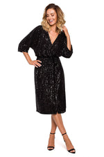 Aftenkjole Moe til dame fra MS StyleHaven, laget av Bomull; polyester, farge Svart, størrelse s, med long ermer, knee lengde, kjolestil jacket, perfekt til dress