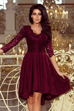 Nicolle asymmetrisk blondekjole – elegant og flytende kjole for spesielle anledninger til dame fra MS StyleHaven, laget av Viskose; polyester, farge Grå, størrelse L, med 3-4; long ermer, perfekt til casual; dress