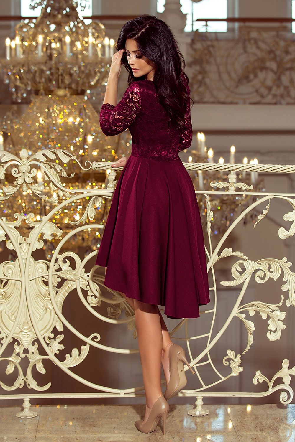 Nicolle asymmetrisk blondekjole – elegant og flytende kjole for spesielle anledninger til dame fra MS StyleHaven, laget av Viskose; polyester, farge Grå, størrelse XXL, med 3-4; long ermer, perfekt til casual; dress