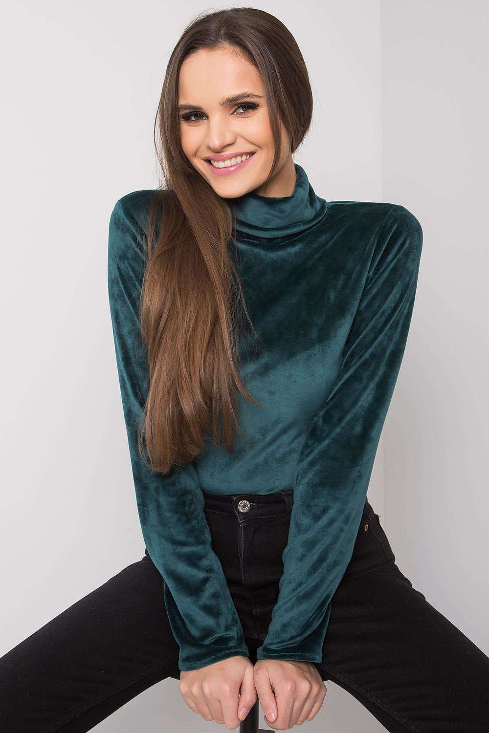 Høst turtleneck Lakerta til dame fra MS StyleHaven, laget av Bomull; Viskose; polyester; Elastan, farge Grønn, størrelse L/XL, med long ermer, perfekt til casual; dress