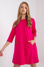 Stilig dagskjole med løs passform - Relevance til dame fra MS StyleHaven, laget av Bomull; Elastan-1, farge Rosa, størrelse S/M, med 45720 ermer, perfekt til casual; dress