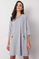Stilig dagskjole med løs passform - Relevance til dame fra MS StyleHaven, laget av Bomull; Elastan-1, farge Grå, størrelse L/XL, med 45720 ermer, perfekt til casual; dress