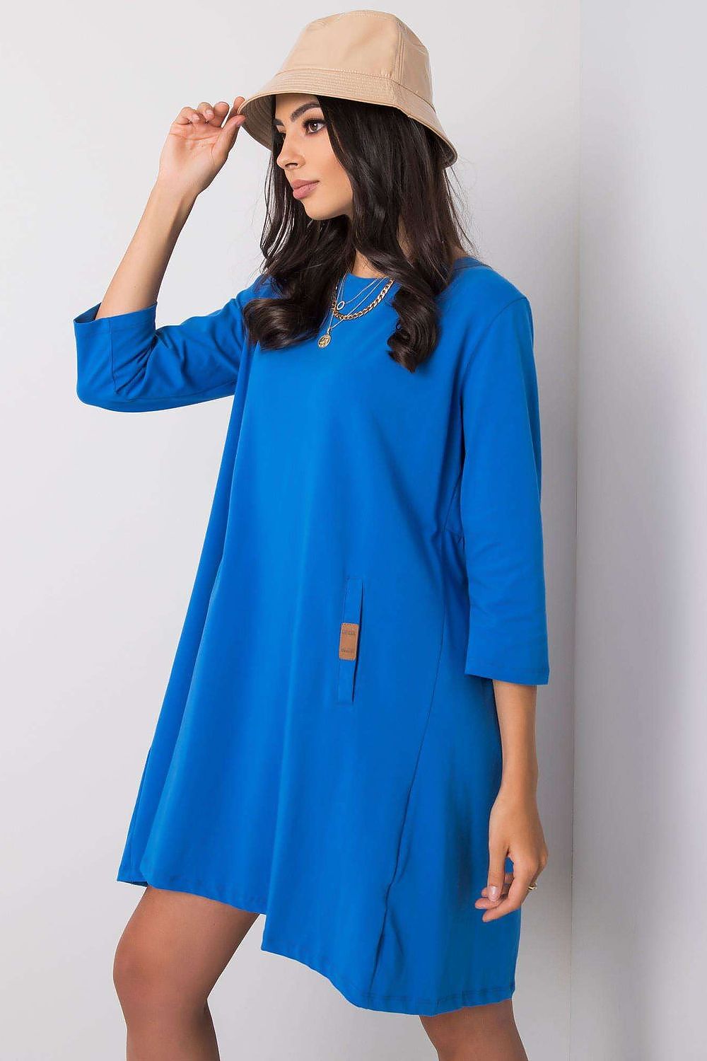 Stilig dagskjole med løs passform - Relevance til dame fra MS StyleHaven, laget av Bomull; Elastan-1, farge Blå, størrelse L/XL, med 45720 ermer, perfekt til casual; dress