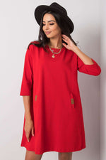 Stilig dagskjole med løs passform - Relevance til dame fra MS StyleHaven, laget av Bomull; Elastan-1, farge Rød, størrelse L/XL, med 45720 ermer, perfekt til casual; dress
